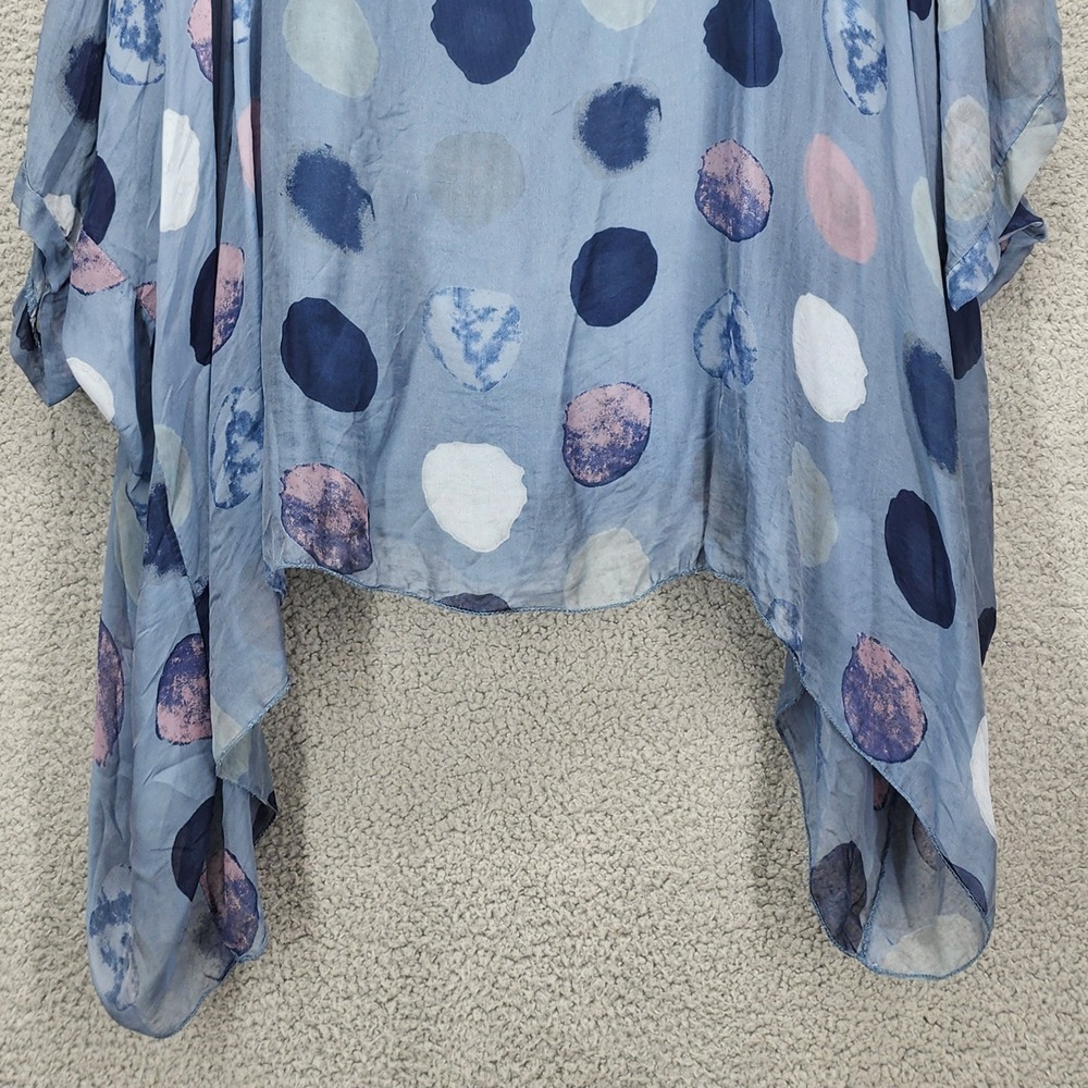 Made in Italy Silk Blend Polka Dot Ponho Top Blue Painterly Layered Lagenlook - Picture 13 of 14